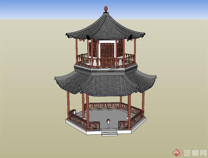 两层观景塔阁楼设计su模型(1)