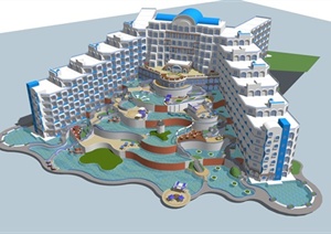 地中海风格酒店建筑设计SU(草图大师)模型