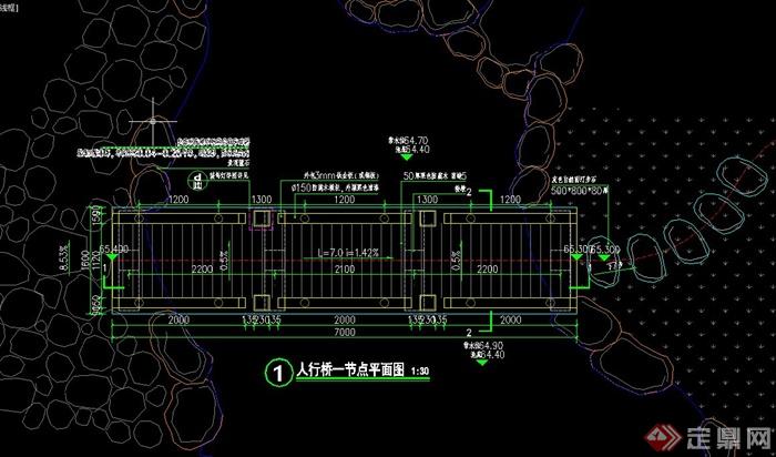 园林景观节点人行桥设计cad图(1)