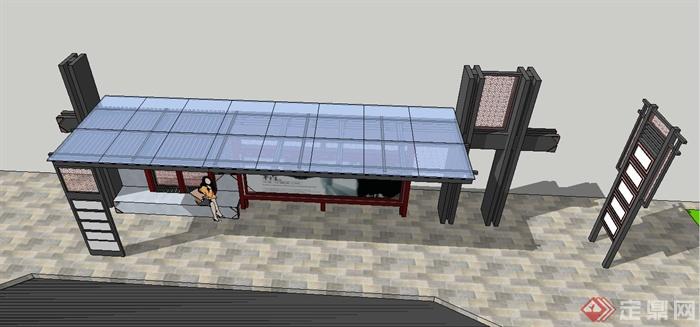 现代中式停车站设计SU模型(2)