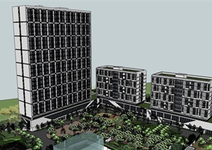 现代某高层住宅公寓建筑设计SU(草图大师)模型