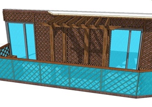 建筑阳台木廊架设计SU(草图大师)模型