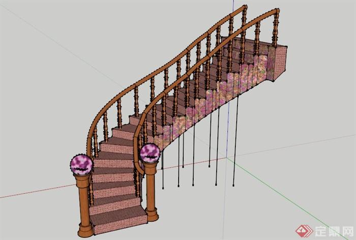 新古典风格木制楼梯SU模型(1)