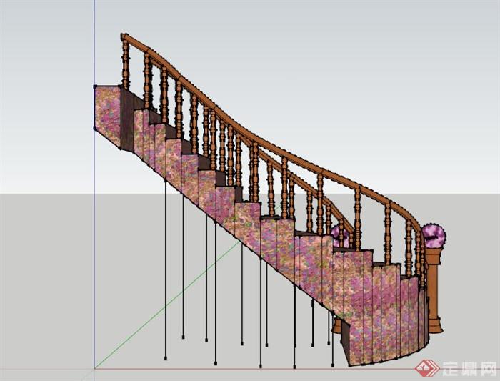 新古典风格木制楼梯SU模型(3)