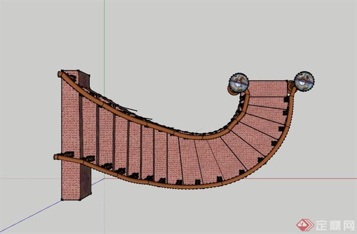 新古典风格木制楼梯SU模型(2)