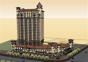 某高层托斯卡纳风格酒店商业 建筑设计SU(草图大师)模型
