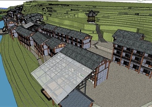 古典中式商业街道建筑与景观节点设计SU(草图大师)模型