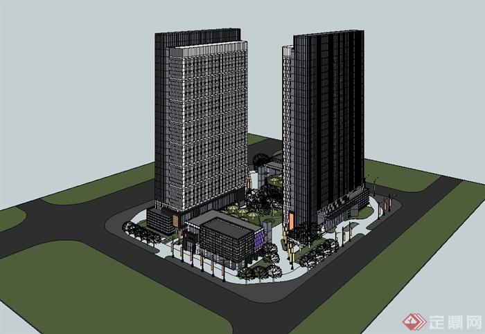 现代风格商都广场建筑设计su模型(1)