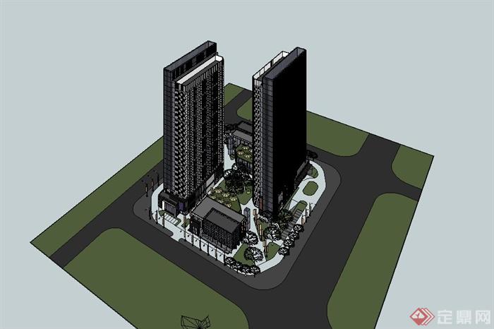 现代风格商都广场建筑设计su模型(3)