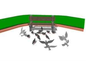 广场和平鸽、座椅组合设计SU(草图大师)模型