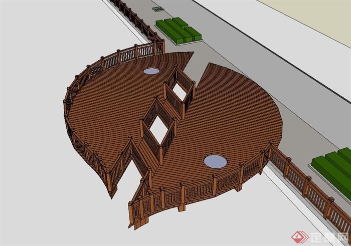 八卦木栈道桥设计su模型(2)