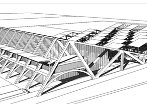 现代某创意单层汽车站新建筑设计SU(草图大师)模型