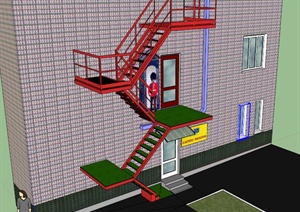 某现代红色外墙楼梯SU(草图大师)模型