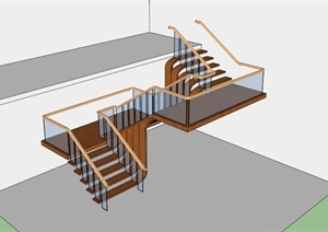 现代木制玻璃栏杆楼梯SU(草图大师)模型