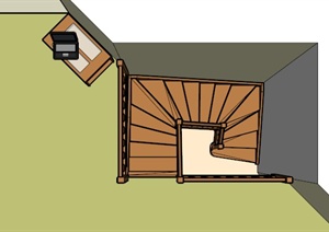 室内转角木楼梯SU(草图大师)模型