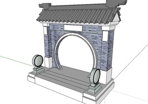园林景观古典中式月亮门设计SU(草图大师)模型