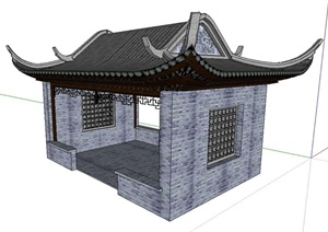 古典中式四角景观休闲亭子设计SU(草图大师)模型