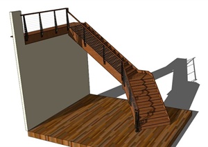 某室内现代木制楼梯SU(草图大师)模型