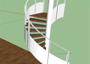 某室内白色简约旋转楼梯SU(草图大师)模型