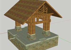 园林景观坡屋顶凉亭设计SU(草图大师)模型