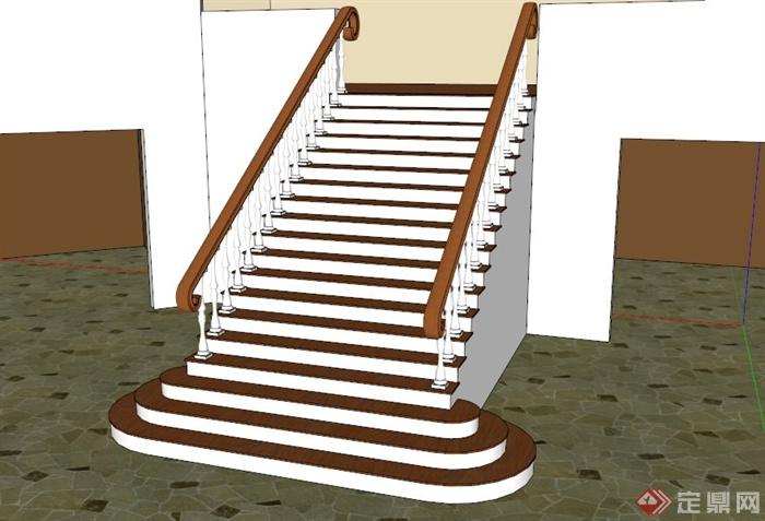 欧式罗马柱栏杆楼梯SU模型(2)