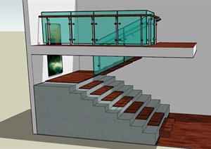 现代室内木制楼梯SU(草图大师)模型