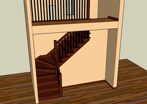 室内深色木楼梯SU(草图大师)模型