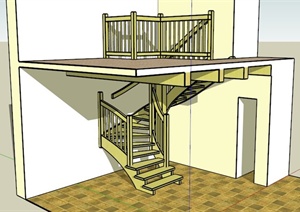 室内转角黄色楼梯SU(草图大师)模型