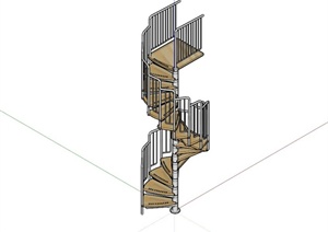 现代某木制铁栏杆楼梯SU(草图大师)模型