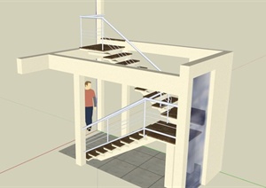 室内转角铁栏杆楼梯SU(草图大师)模型