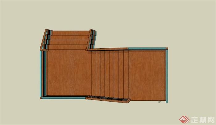 某现代木材玻璃拼接楼梯SU模型(2)
