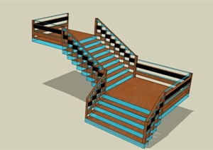 某现代木材玻璃拼接楼梯SU(草图大师)模型