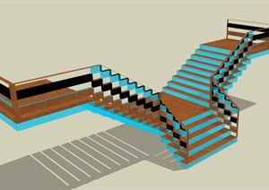 现代玻璃木材拼接双向楼梯SU(草图大师)模型