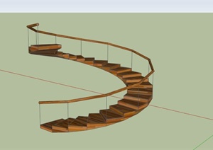旋转简约木楼梯SU(草图大师)模型