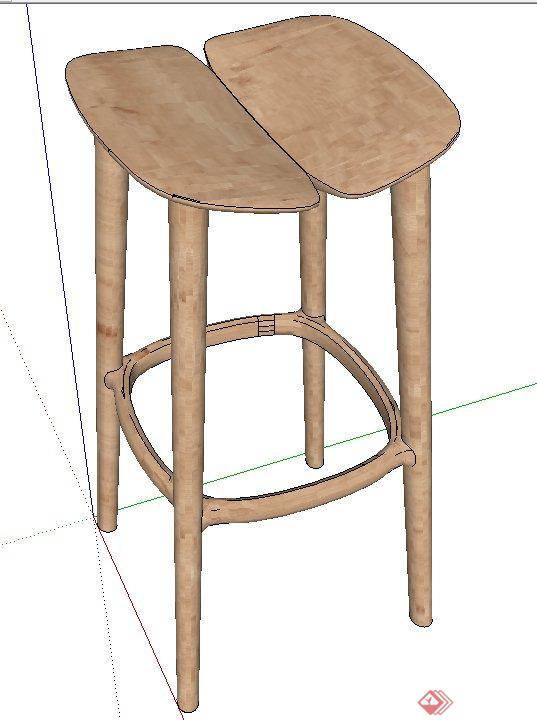 室内木质创意高脚椅设计SU模型(1)