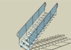 蓝色玻璃围栏踏步楼梯SU(草图大师)模型