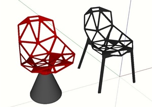 两个室内铁艺镂空椅子设计SU(草图大师)模型