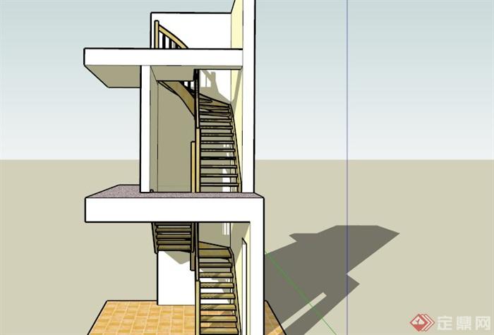 兩層轉角樓梯su模型
