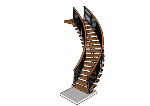 现代弧形木楼梯SU(草图大师)模型