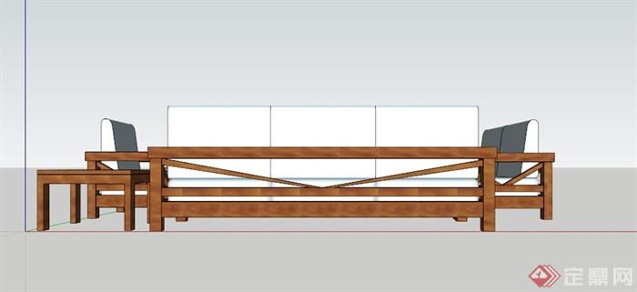 现代木质布艺沙发茶几组合SU模型(3)
