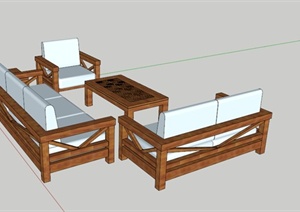 现代木质布艺沙发茶几组合SU(草图大师)模型