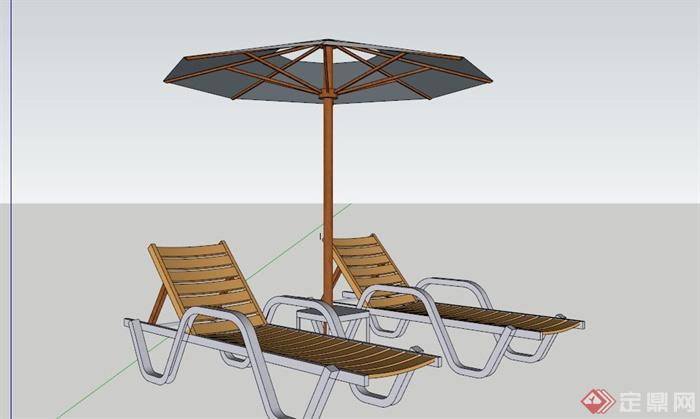 遮阳伞躺椅组合SU模型(2)