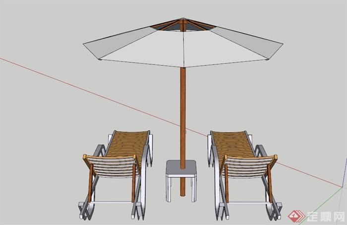 遮阳伞躺椅组合SU模型(3)