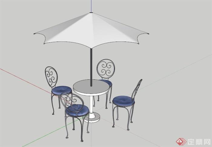 新古典遮阳伞桌椅组合SU模型(1)