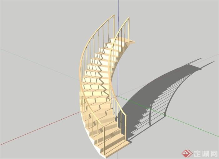 现代黄色简约弧形楼梯SU模型(1)