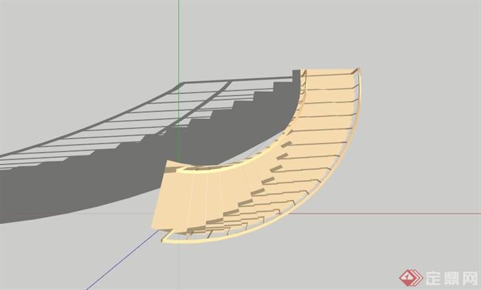 现代黄色简约弧形楼梯SU模型(2)