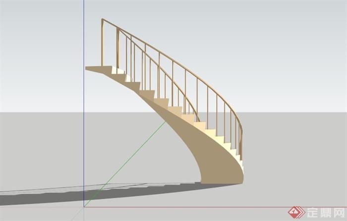 现代黄色简约弧形楼梯SU模型(3)