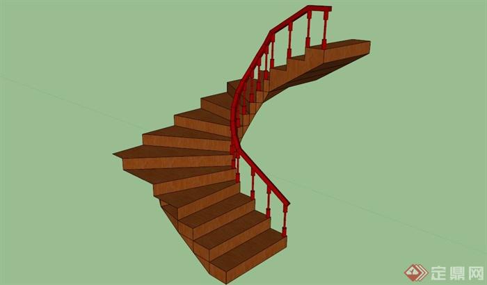 某室内现代旋转木质楼梯SU模型(1)