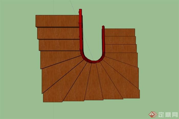 某室内现代旋转木质楼梯SU模型(2)