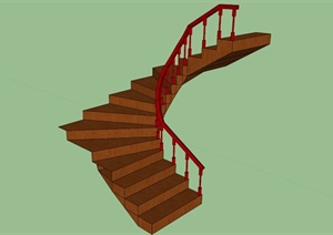 某室内现代旋转木质楼梯SU(草图大师)模型
